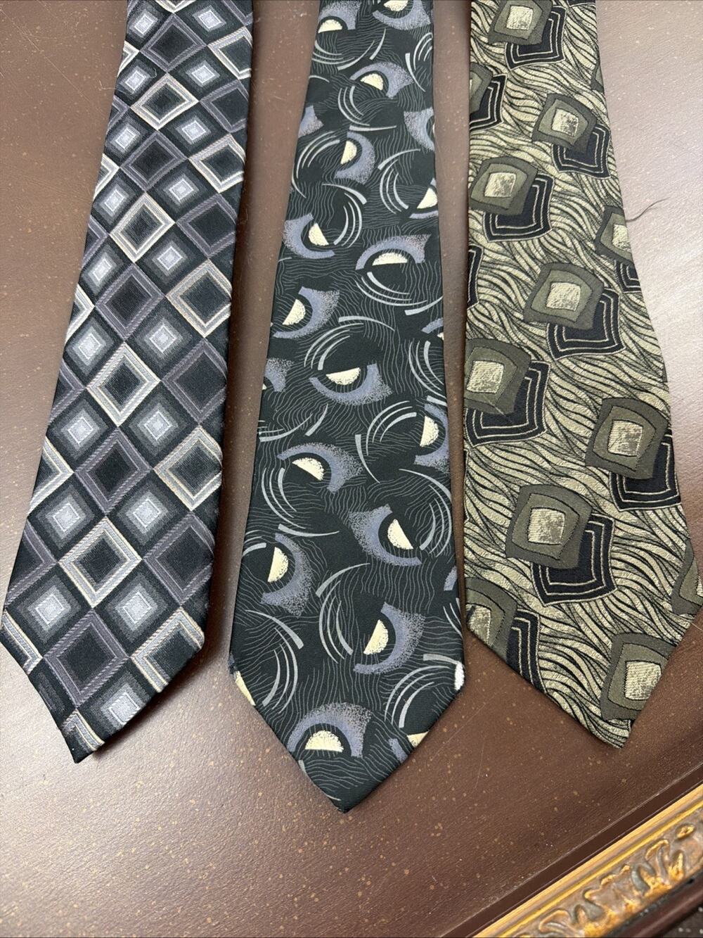 Vintage Men’s Designer Tie Bundle 1990s 90s Dark Geometric Silk Neckties